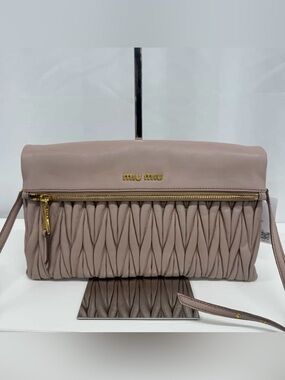 Miu Miu Dusty Rose Matelassé Leather Clutch with Gold Hardware
